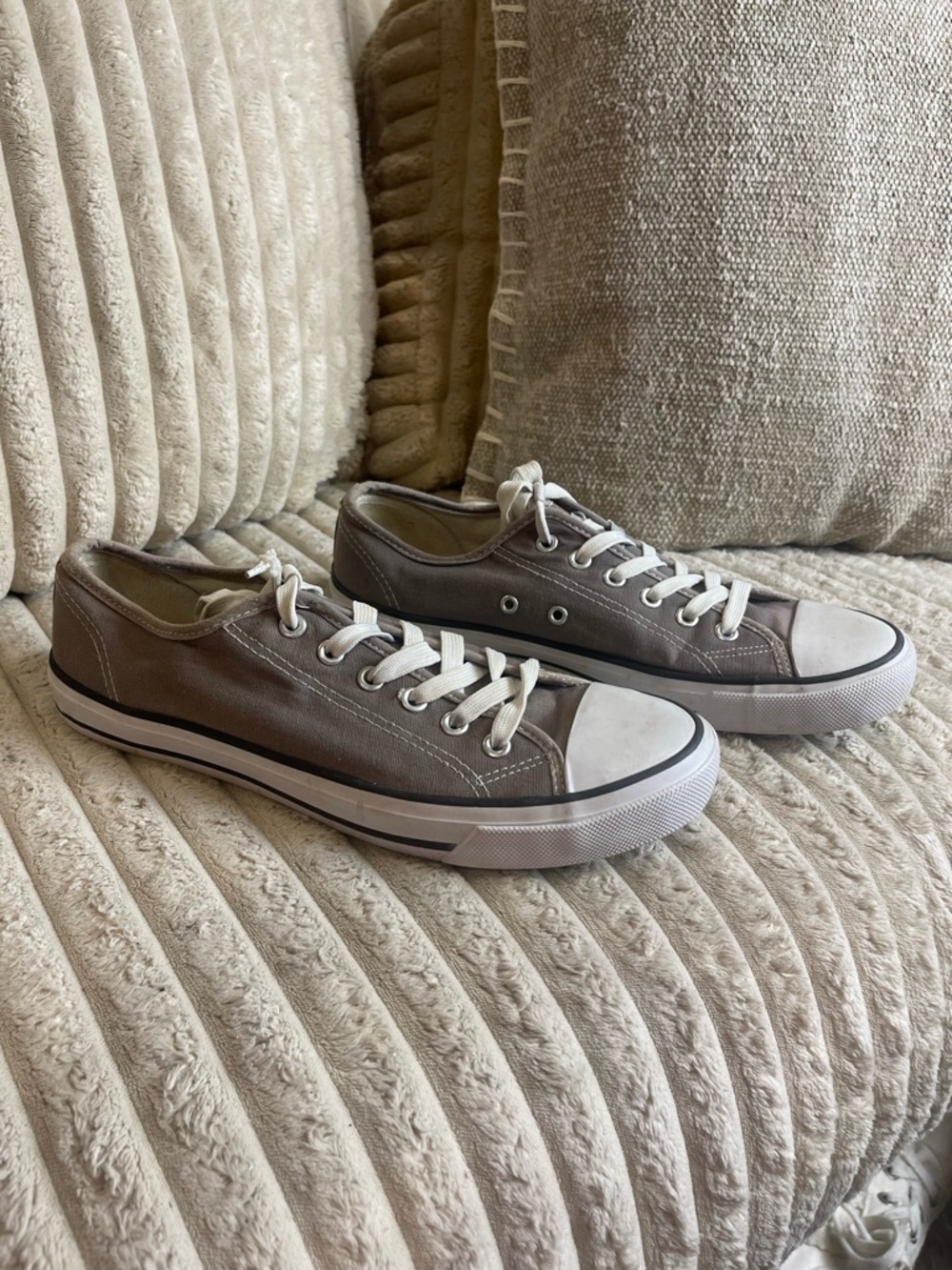 Revolution Taupe Canvas Low-Top Sneakers with White Trim - Picture 3 of 9